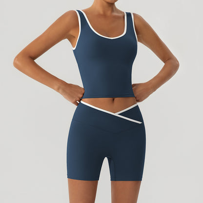 Women's Contrast Color Yoga Set with Jacket
