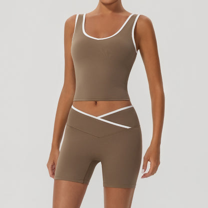 Women's Contrast Color Yoga Set with Jacket