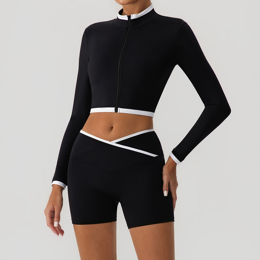 Women's Contrast Color Yoga Set with Jacket