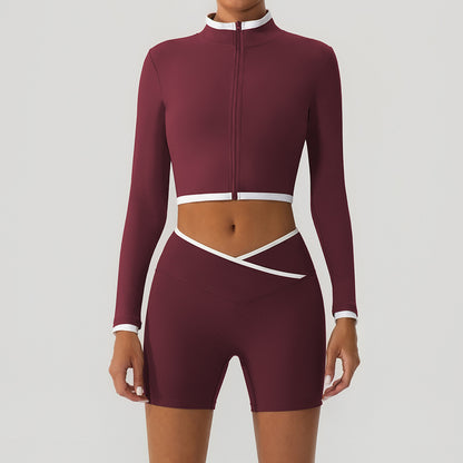 Women's Contrast Color Yoga Set with Jacket