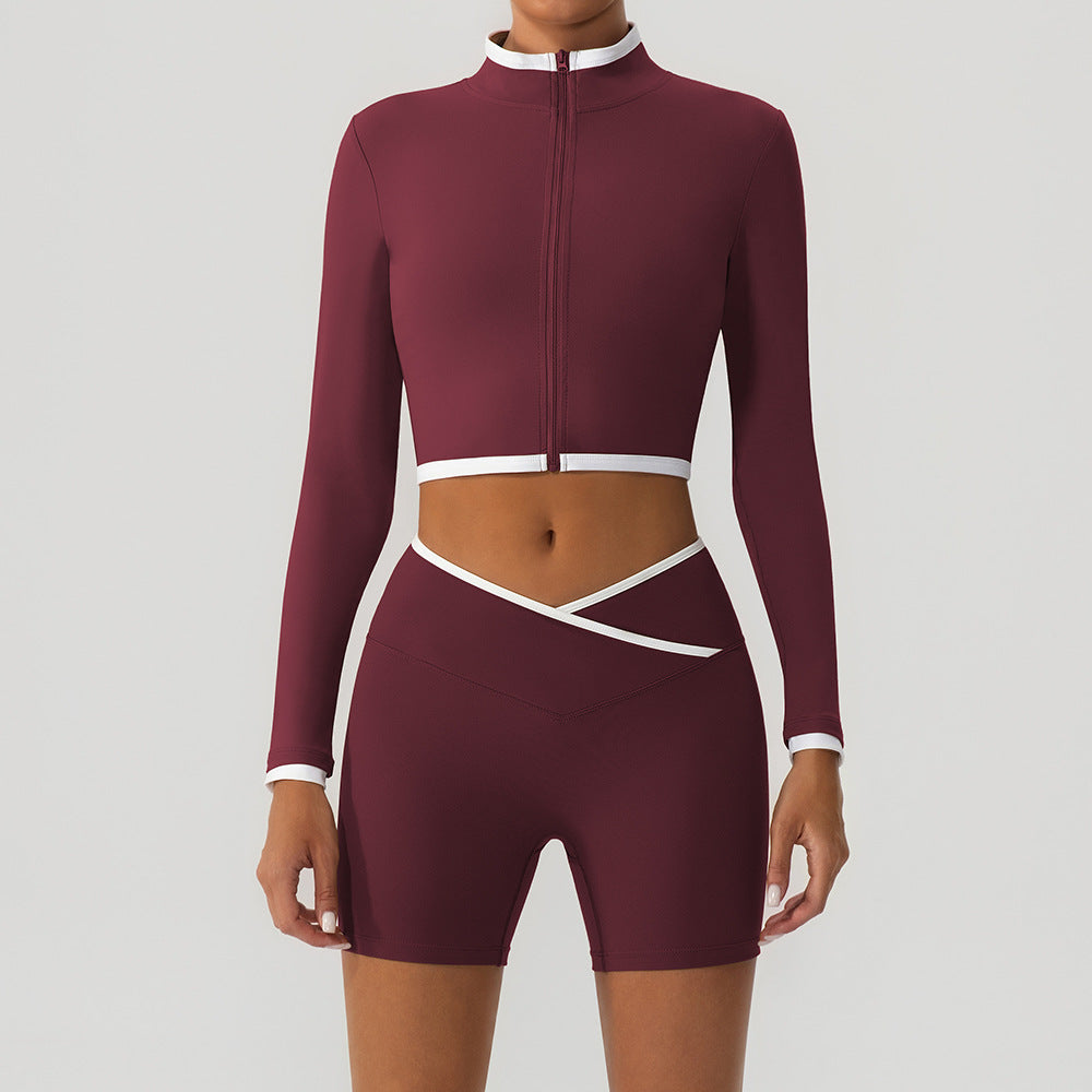 Women's Contrast Color Yoga Set with Jacket