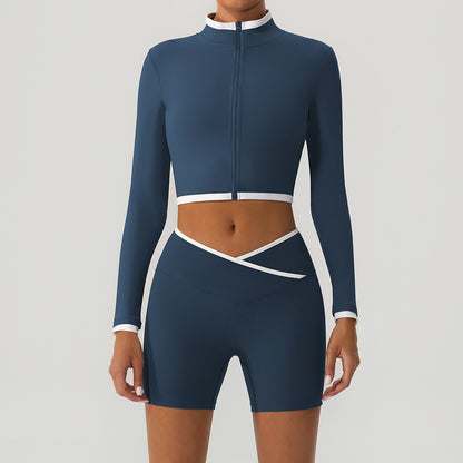 Women's Contrast Color Yoga Set with Jacket