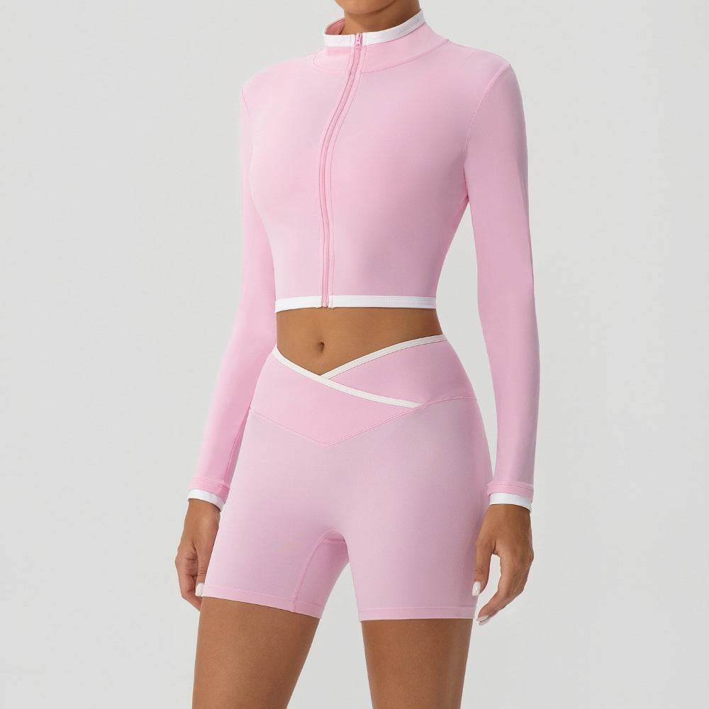 Women's Contrast Color Yoga Set with Jacket