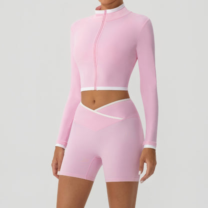 Women's Contrast Color Yoga Set with Jacket