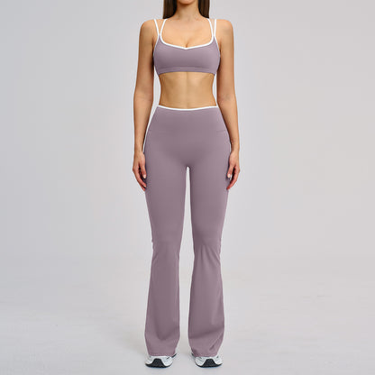 Women's Contrast Trim Yoga Fitness Outfit