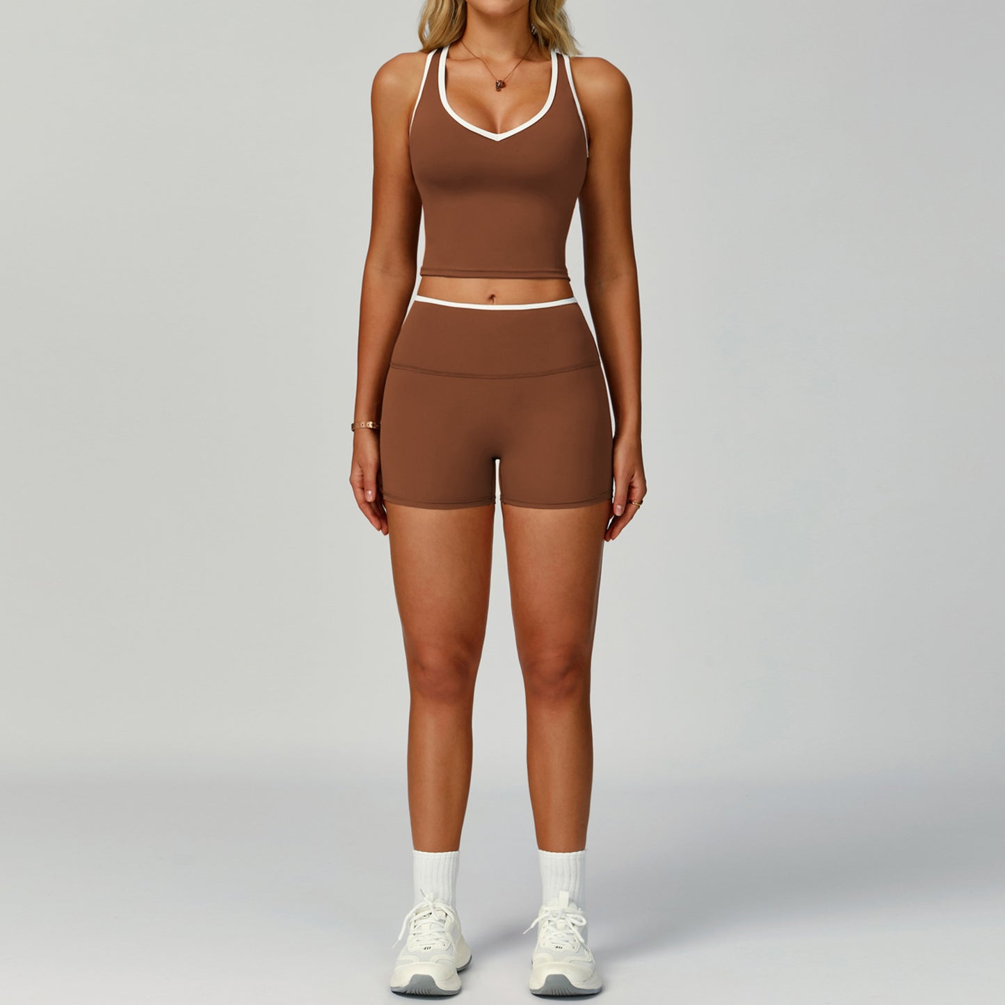 Women's Contrast Trim Yoga Fitness Outfit
