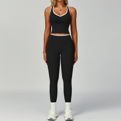 Women's Contrast Trim Yoga Fitness Outfit
