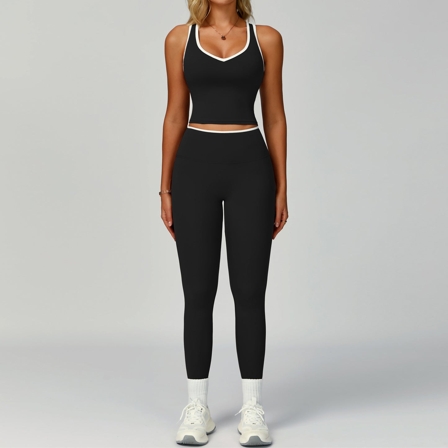 Women's Contrast Trim Yoga Fitness Outfit