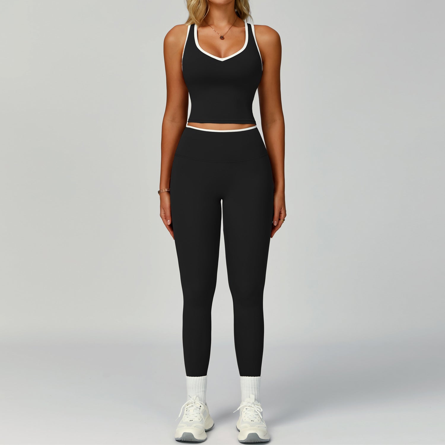 Women's Contrast Trim Yoga Fitness Outfit