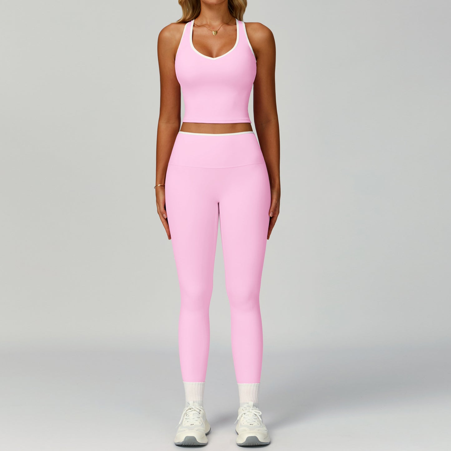 Women's Contrast Trim Yoga Fitness Outfit
