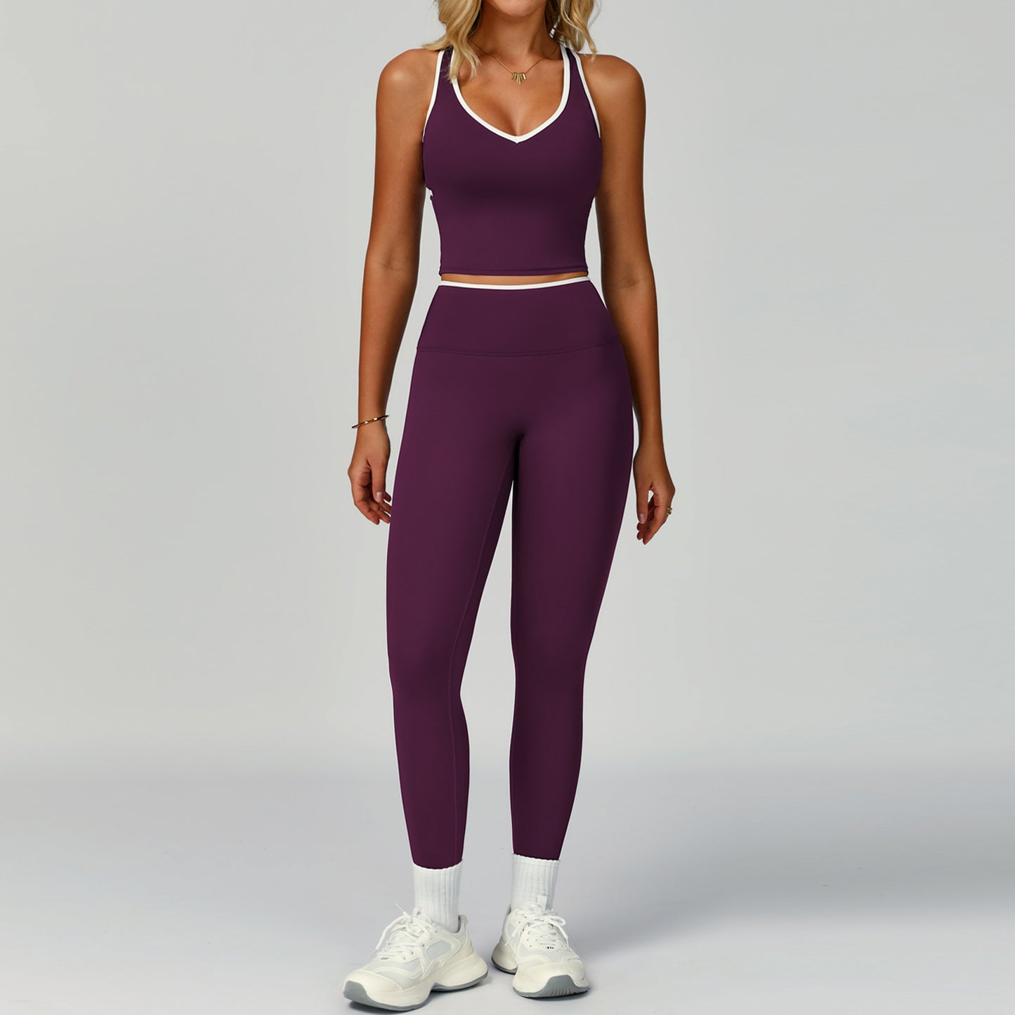 Women's Contrast Trim Yoga Fitness Outfit
