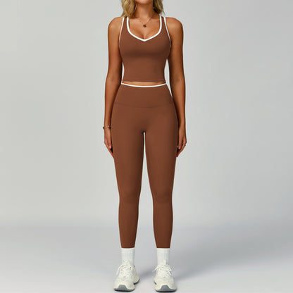 Women's Contrast Trim Yoga Fitness Outfit