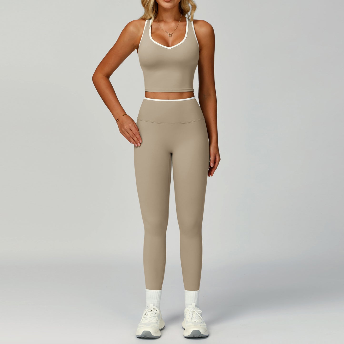 Women's Contrast Trim Yoga Fitness Outfit