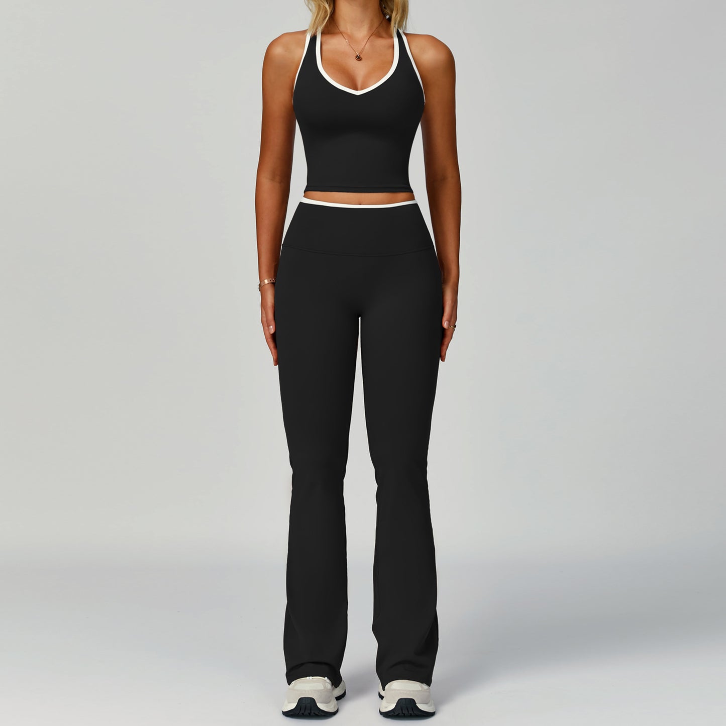 Women's Contrast Trim Yoga Fitness Outfit