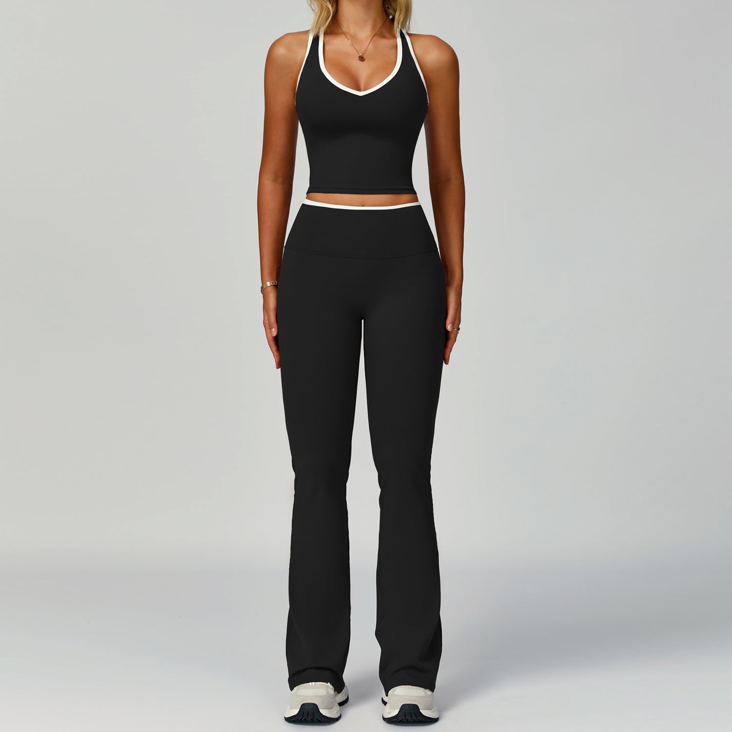 Women's Contrast Trim Yoga Fitness Outfit