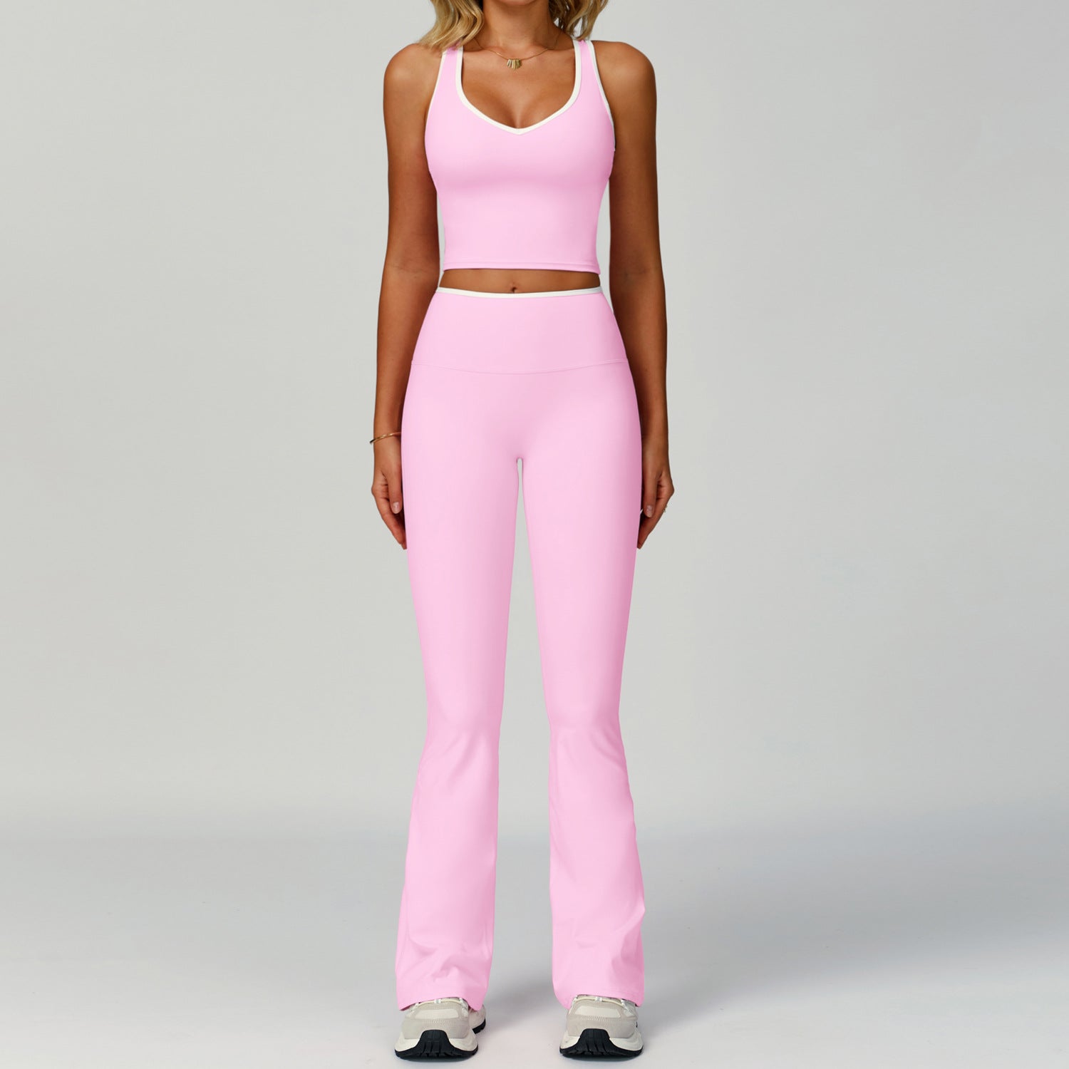 Women's Contrast Trim Yoga Fitness Outfit