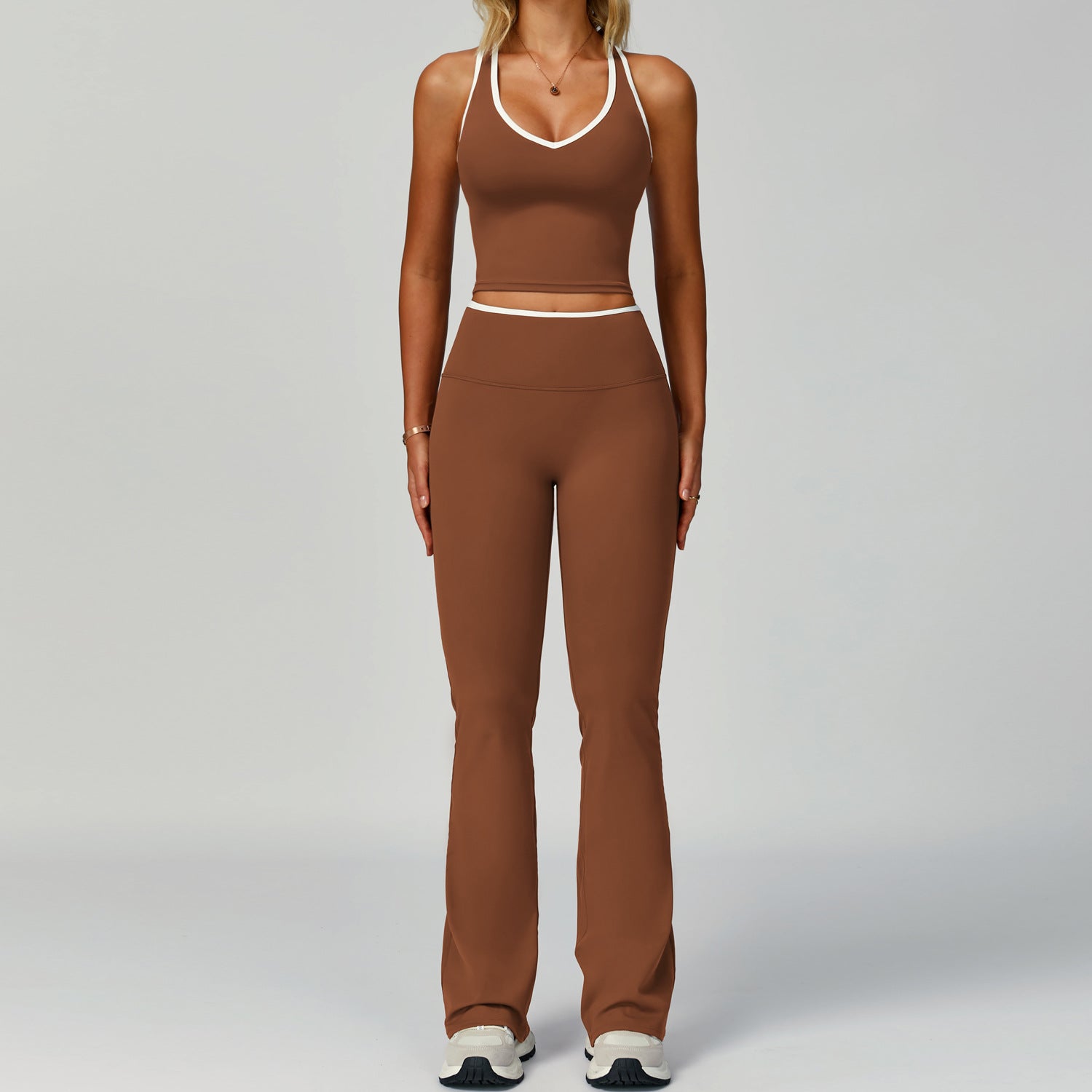 Women's Contrast Trim Yoga Fitness Outfit