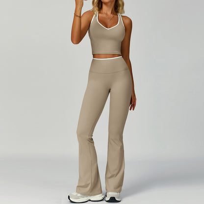 Women's Contrast Trim Yoga Fitness Outfit