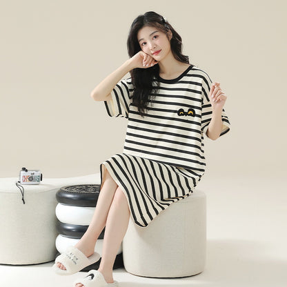 Women's Cotton Antibacterial Summer Nightgown, Cute Cartoon Sleepwear, Sizes M-4XL