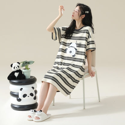 Women's Cotton Antibacterial Summer Nightgown, Cute Cartoon Sleepwear, Sizes M-4XL