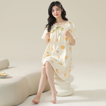 Women's Cotton Antibacterial Summer Nightgown, Cute Cartoon Sleepwear, Sizes M-4XL