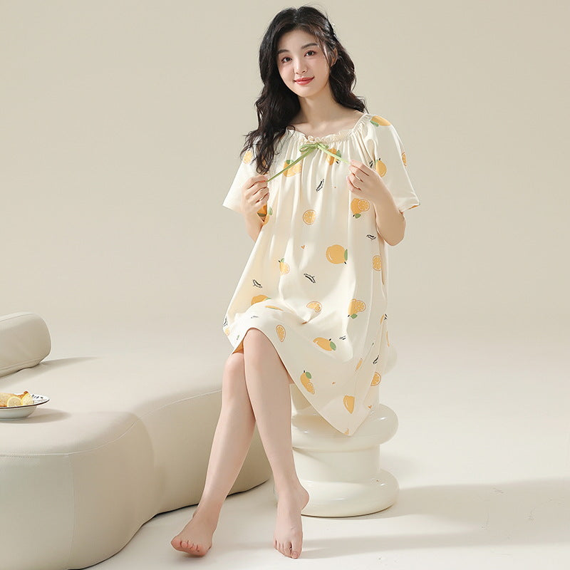 Women's Cotton Antibacterial Summer Nightgown, Cute Cartoon Sleepwear, Sizes M-4XL