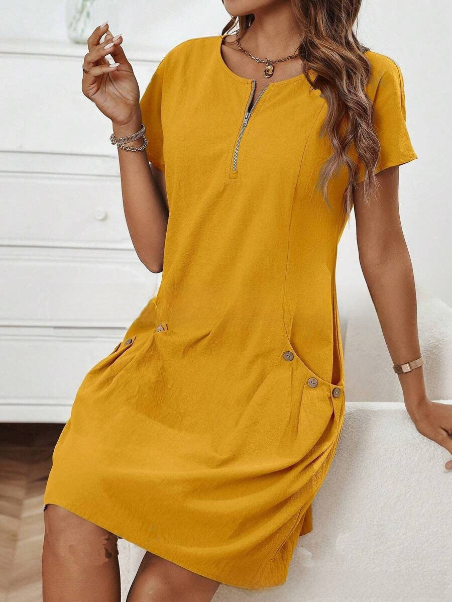 Women's Cotton Button Front A-Line Dress