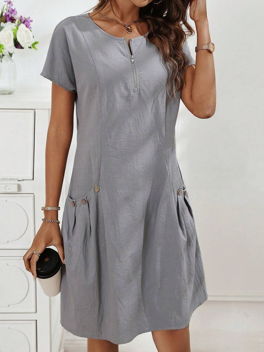Women's Cotton Button Front A-Line Dress