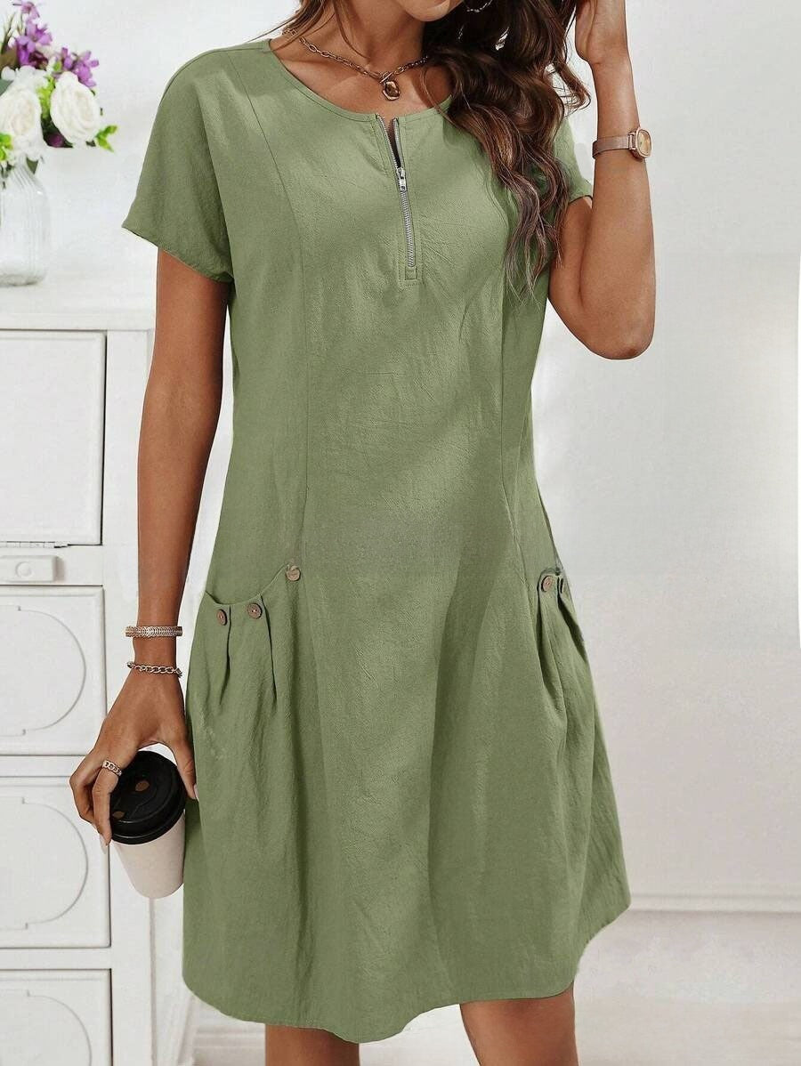 Women's Cotton Button Front A-Line Dress