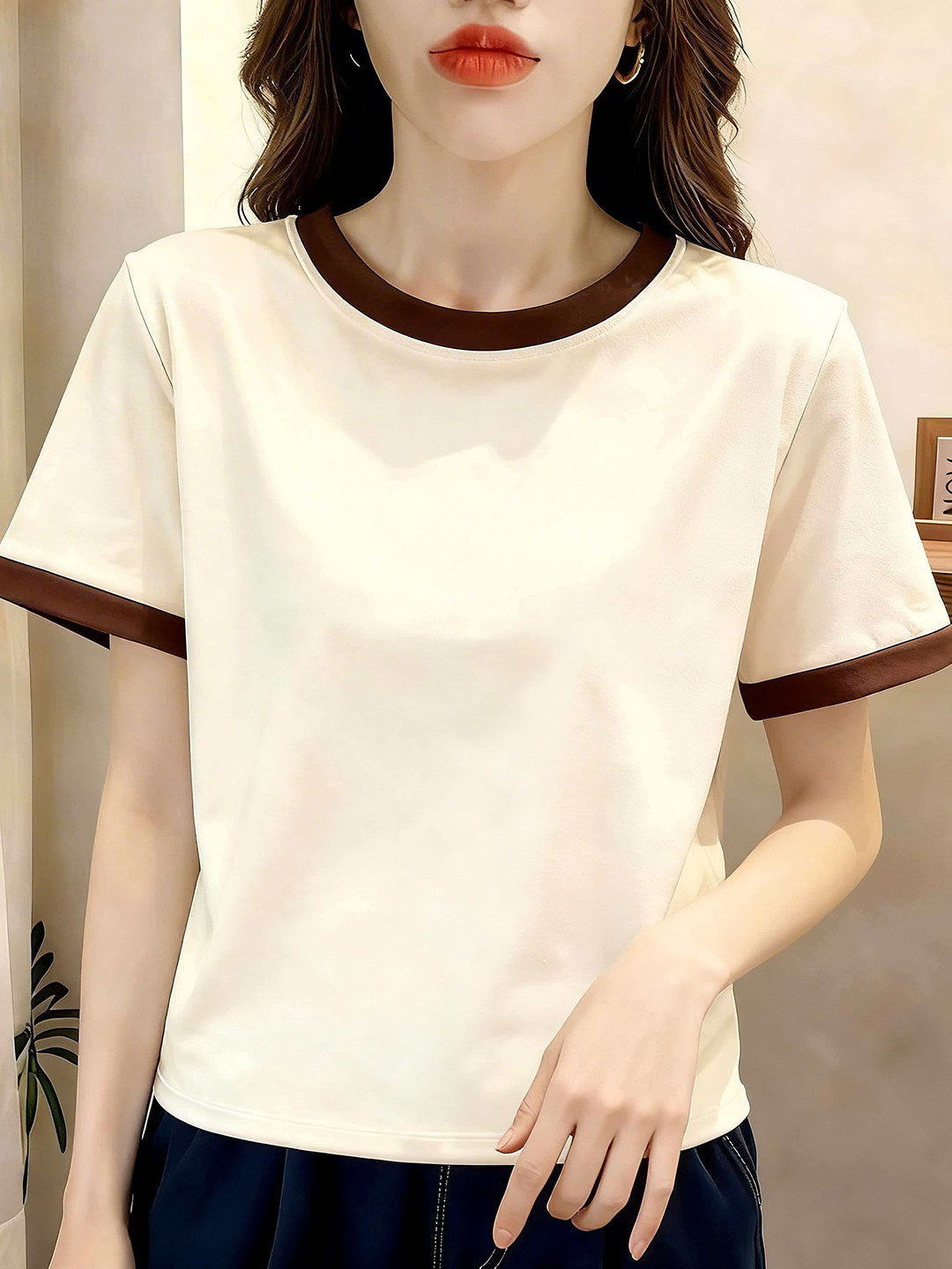 Women's Cotton Color-Block Short-Sleeve T-Shirt