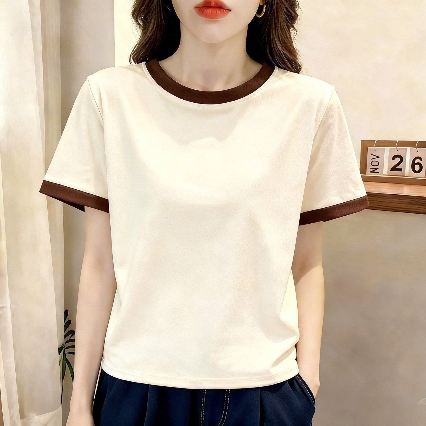 Women's Cotton Color-Block Short-Sleeve T-Shirt