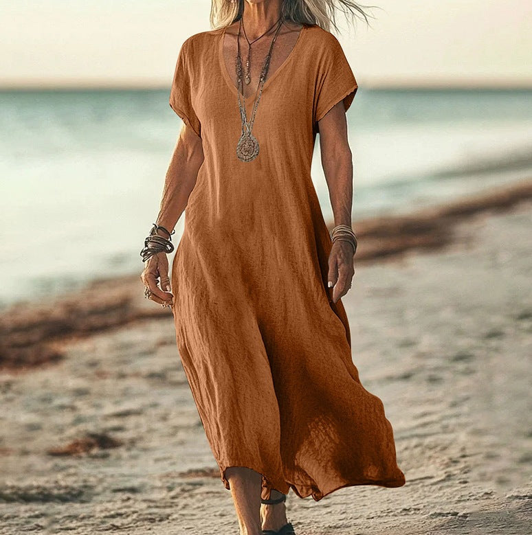 Women's Cotton Linen A-Line Dress