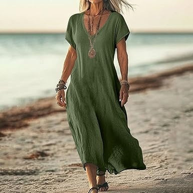 Women's Cotton Linen A-Line Dress