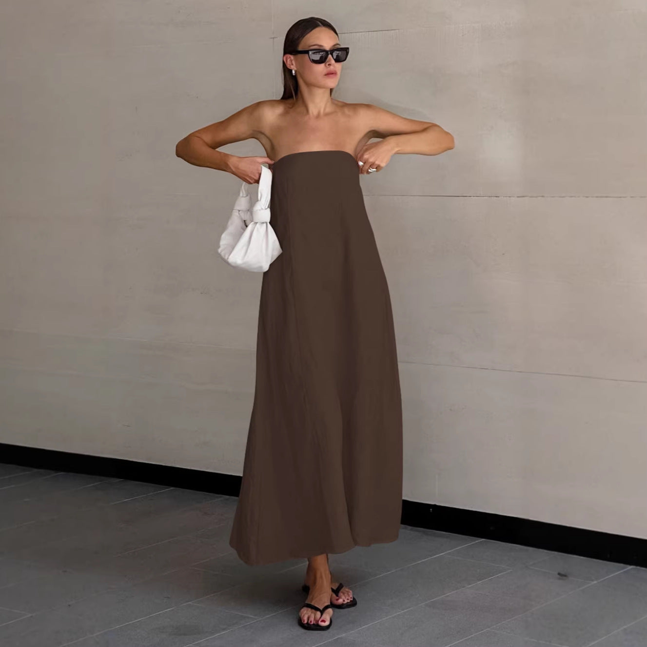 Women's Cotton Linen Backless High Waist Dress
