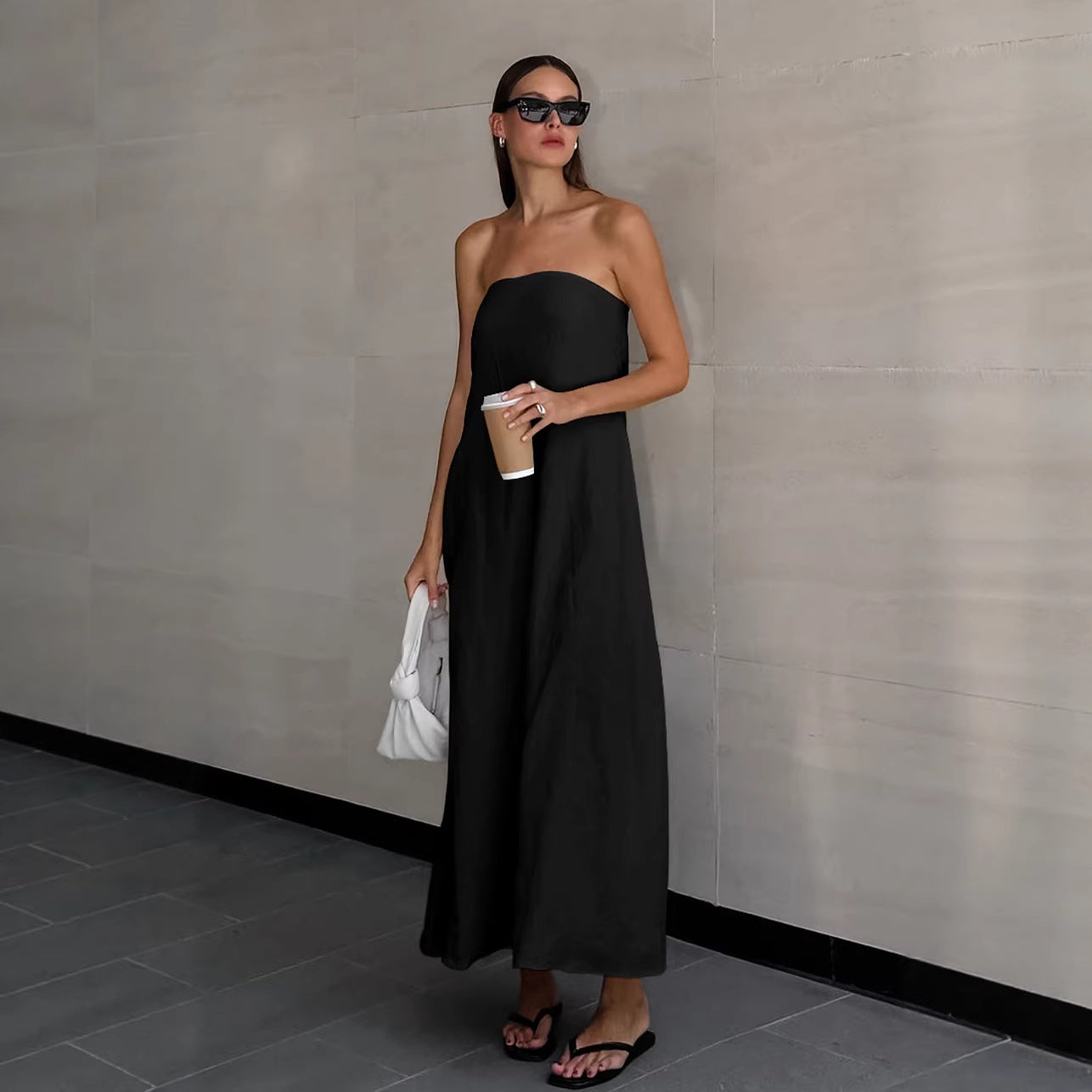 Women's Cotton Linen Backless High Waist Dress