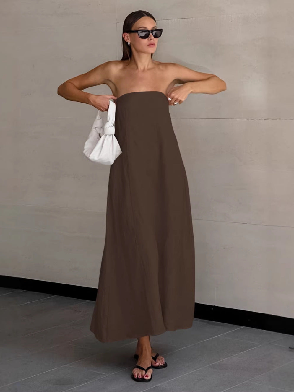 Women's Cotton Linen Backless High Waist Dress