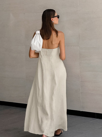 Women's Cotton Linen Backless High Waist Dress