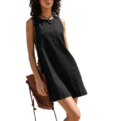 Women's Cotton Linen Backless Mini Dress