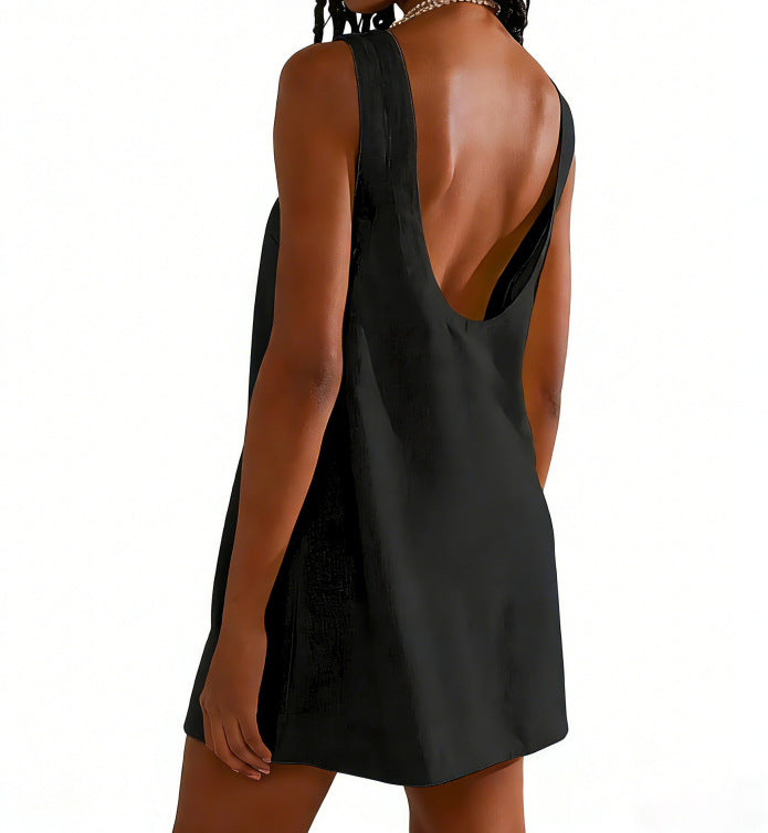 Women's Cotton Linen Backless Mini Dress