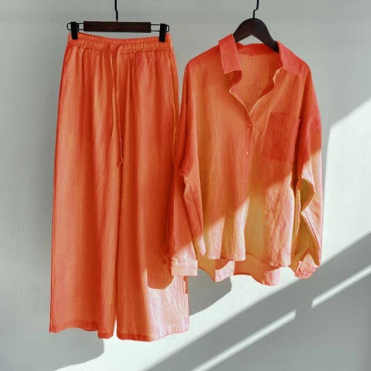 Women's Cotton Linen Shirt and Pants Set
