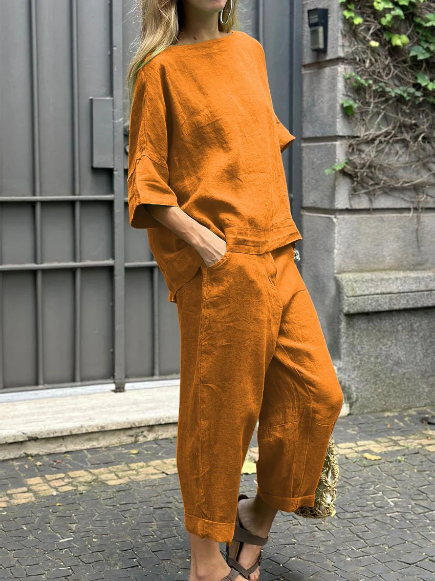 Women's Cotton Linen Shirt and Pants Set