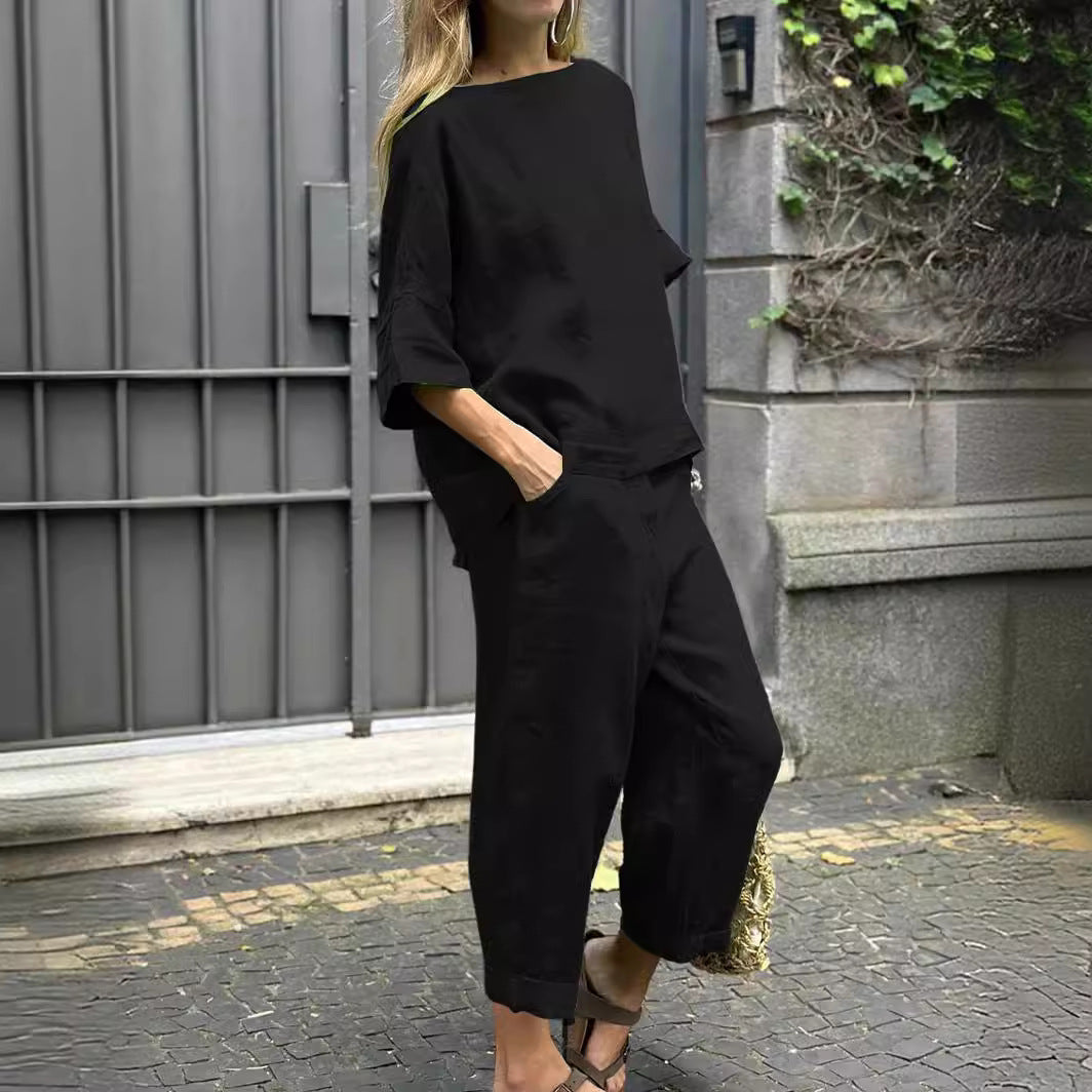 Women's Cotton Linen Shirt and Pants Set