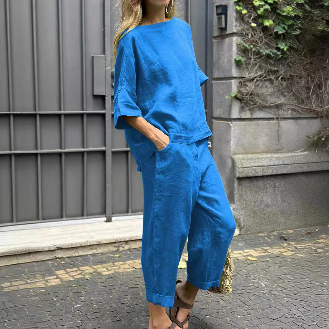 Women's Cotton Linen Shirt and Pants Set