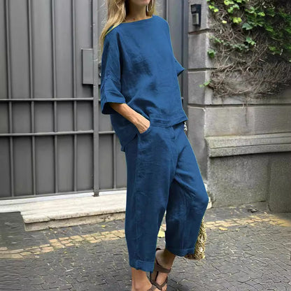 Women's Cotton Linen Shirt and Pants Set