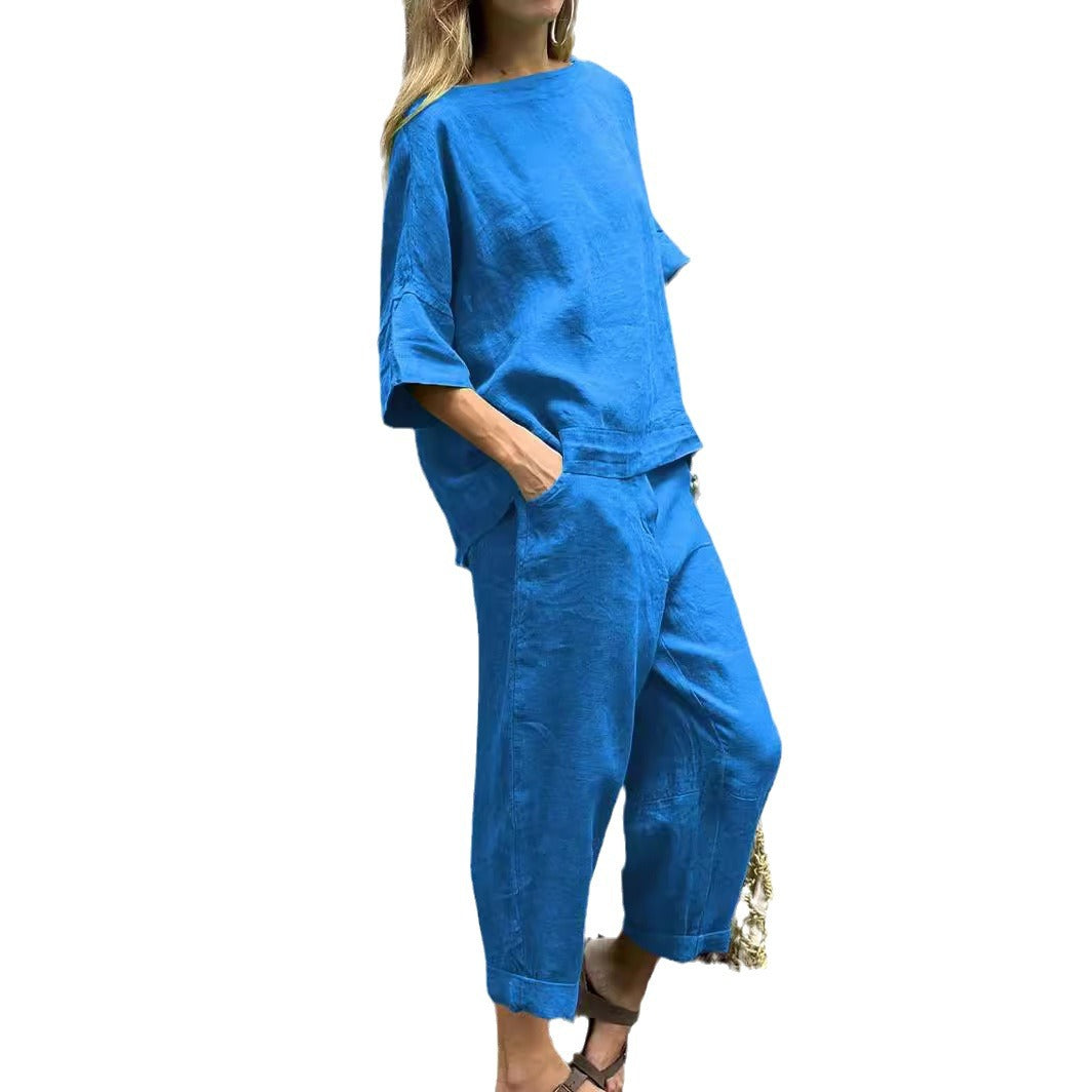 Women's Cotton Linen Shirt and Pants Set