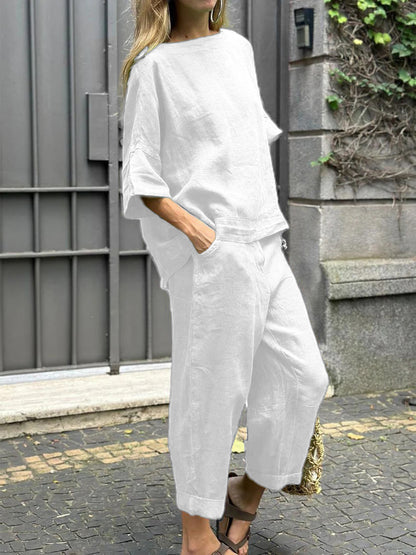 Women's Cotton Linen Shirt and Pants Set