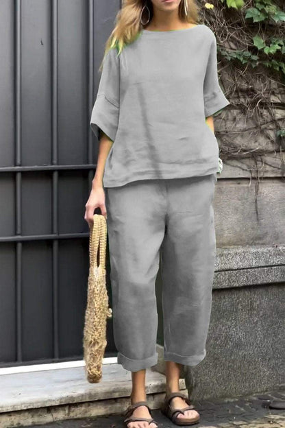 Women's Cotton Linen Shirt and Pants Set