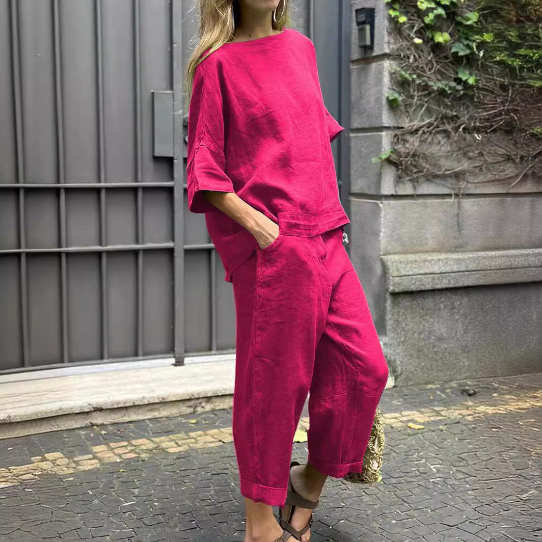 Women's Cotton Linen Shirt and Pants Set
