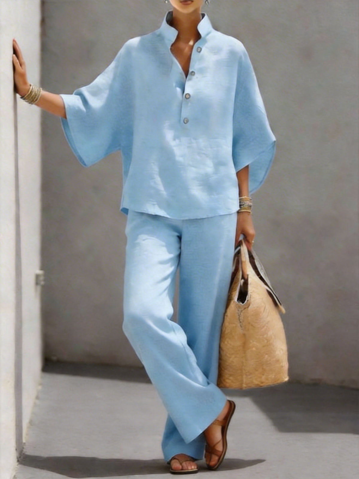Women's Cotton Linen Shirt and Pants Set