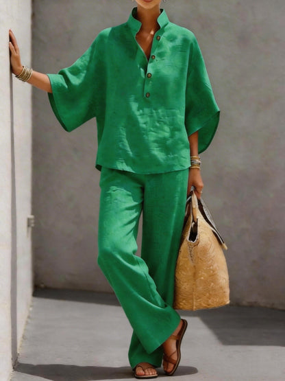 Women's Cotton Linen Shirt and Pants Set